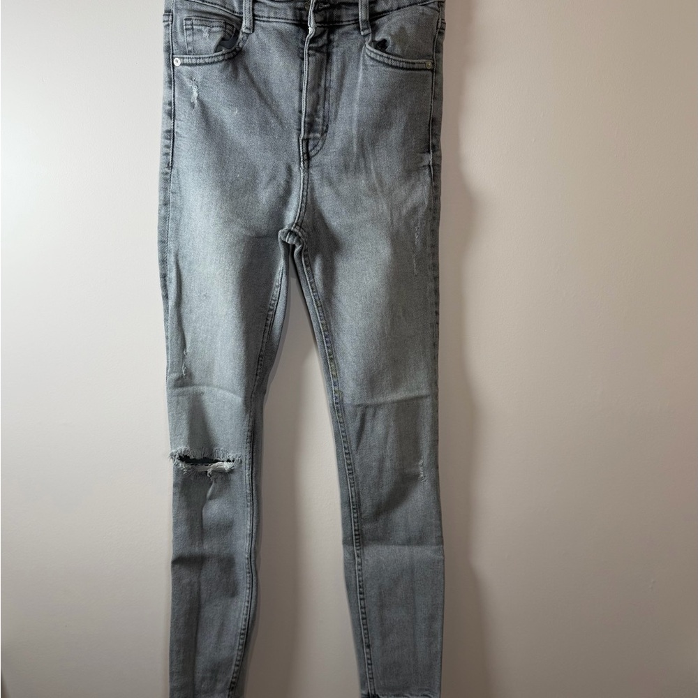 Zara Gray Washed High Waisted Skinny Jeans